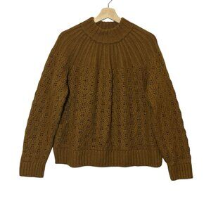Madewell Sweater Women XL Stitch Pointelle Knit Merino Wool Alpaca Blend Brown